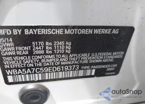 2014 BMW 528I xDrive from USA, damaged, VIN WBA5A7C59ED619373